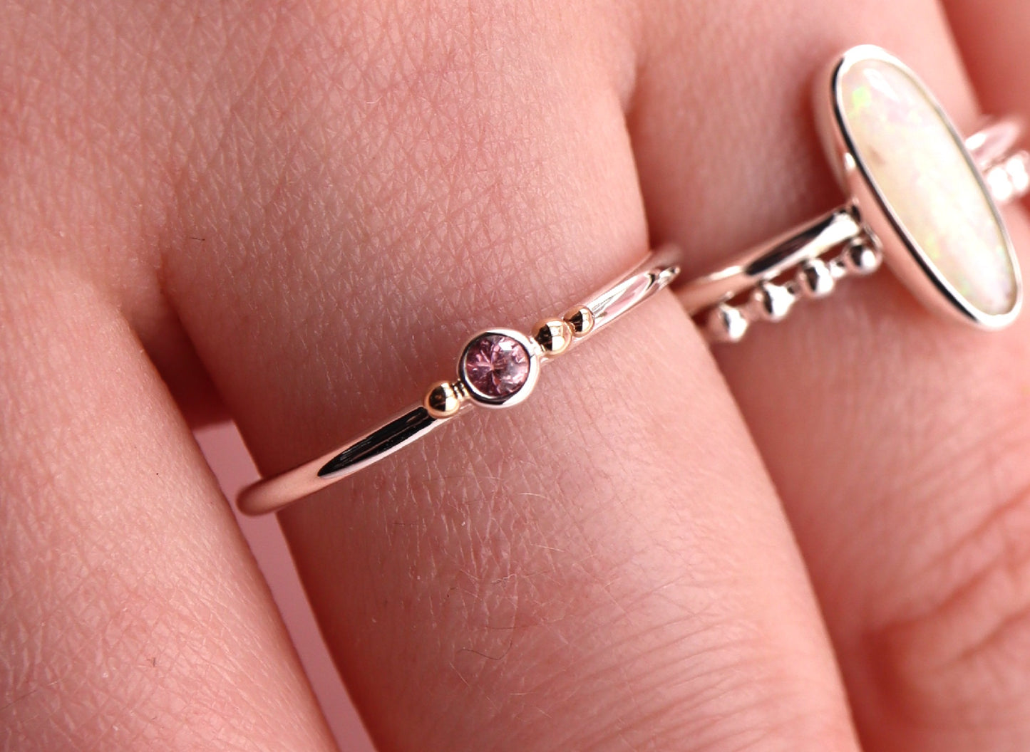 Belle Pink opal and Sapphire Ring set