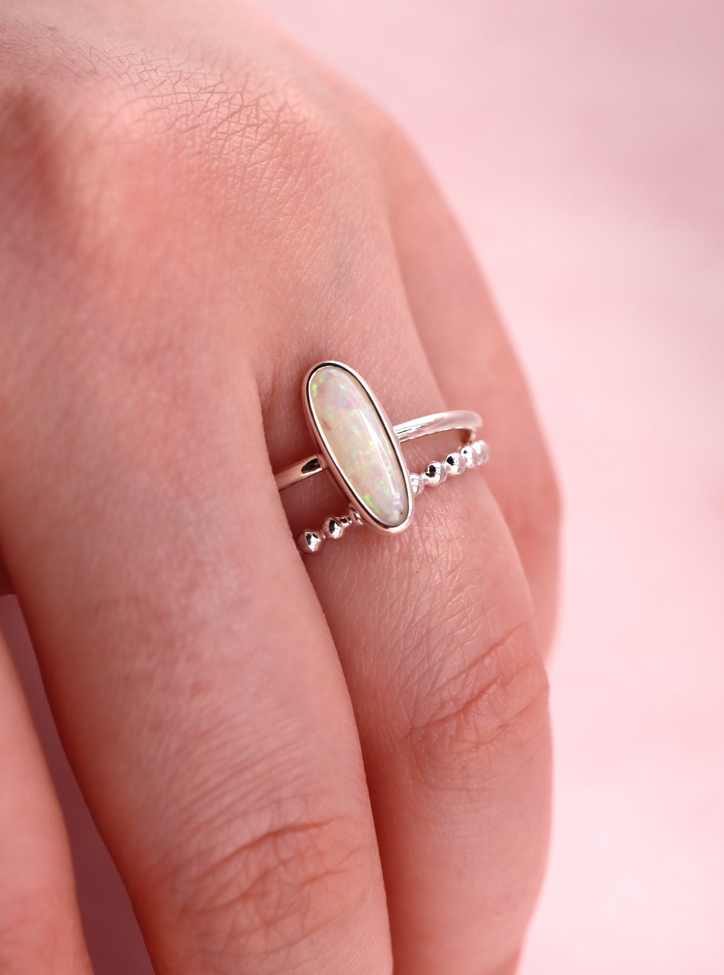 Belle Pink opal and Sapphire Ring set