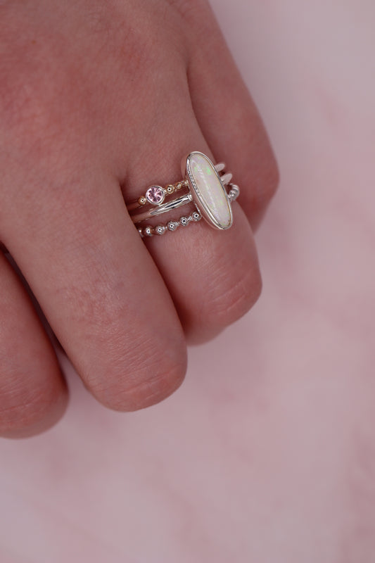 Belle Pink opal and Sapphire Ring set