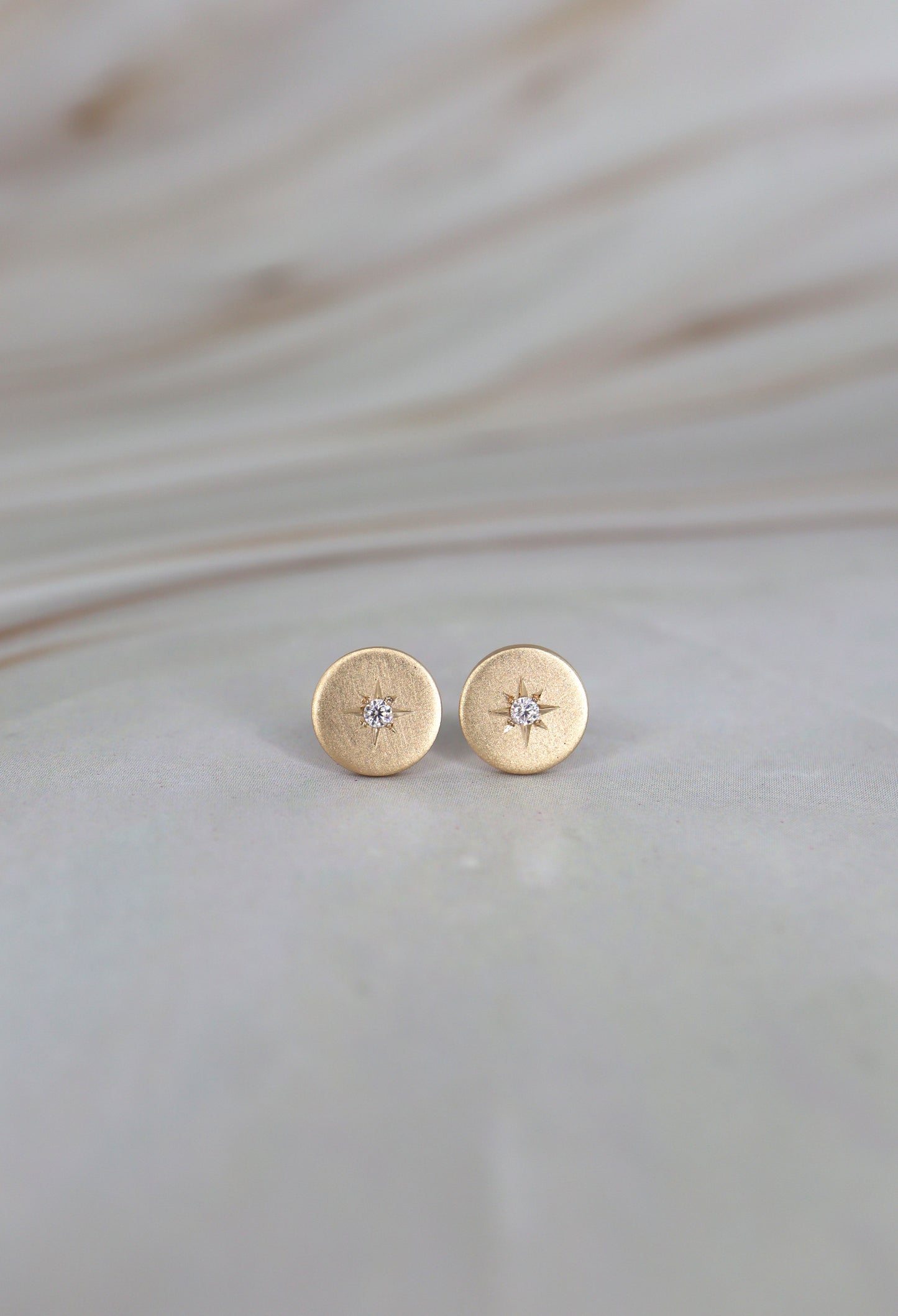 Diamond Solid Gold Star Studs (satin texture)