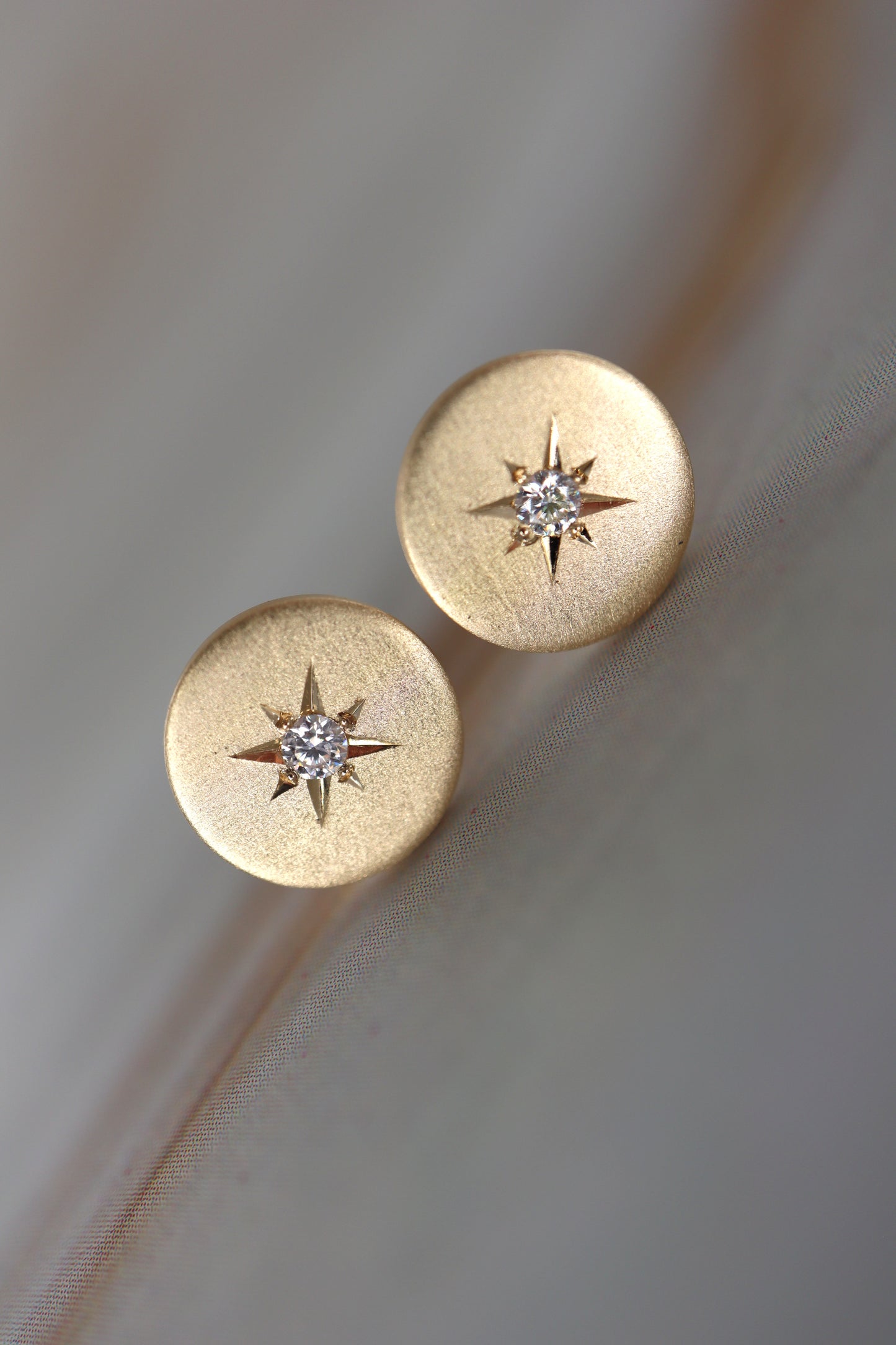 Diamond Solid Gold Star Studs (satin texture)
