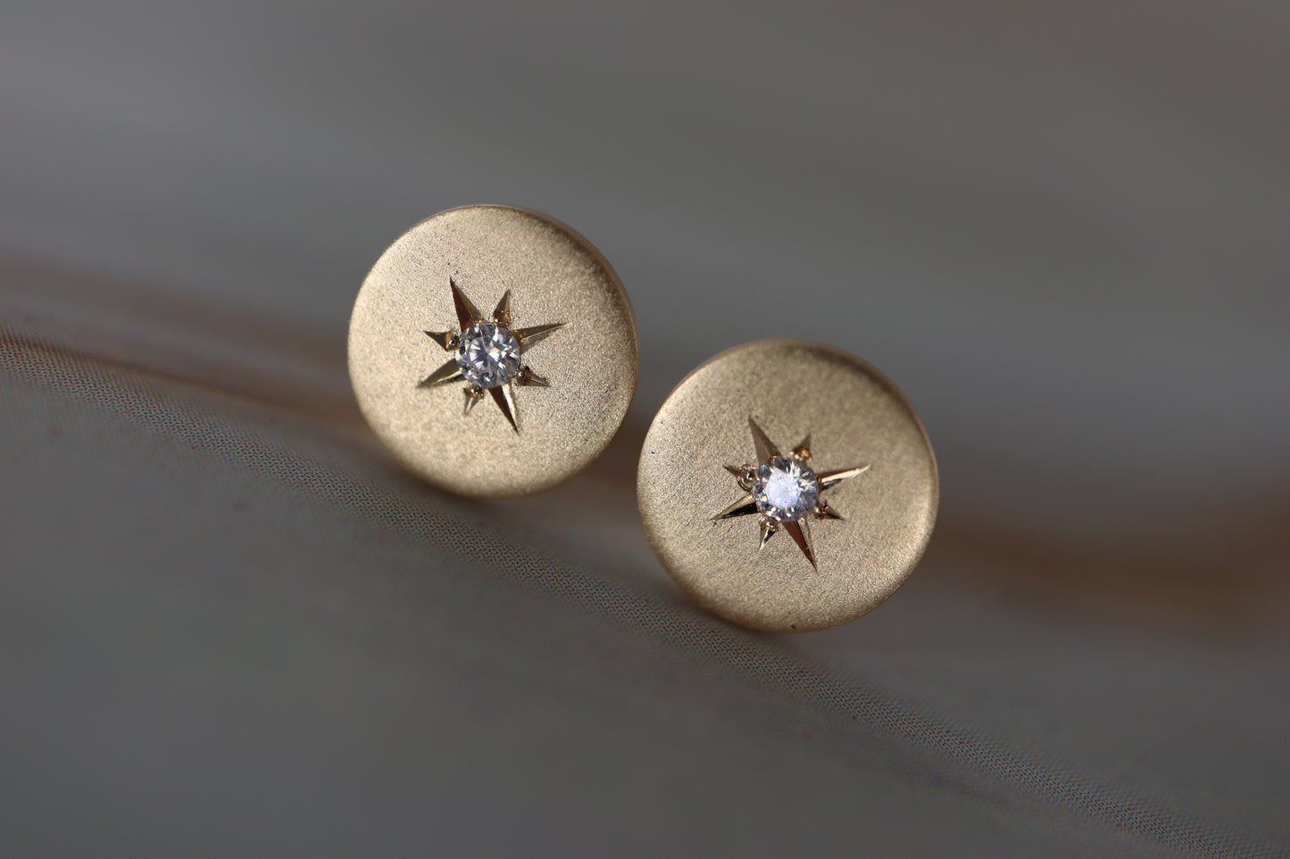 Diamond Solid Gold Star Studs (satin texture)