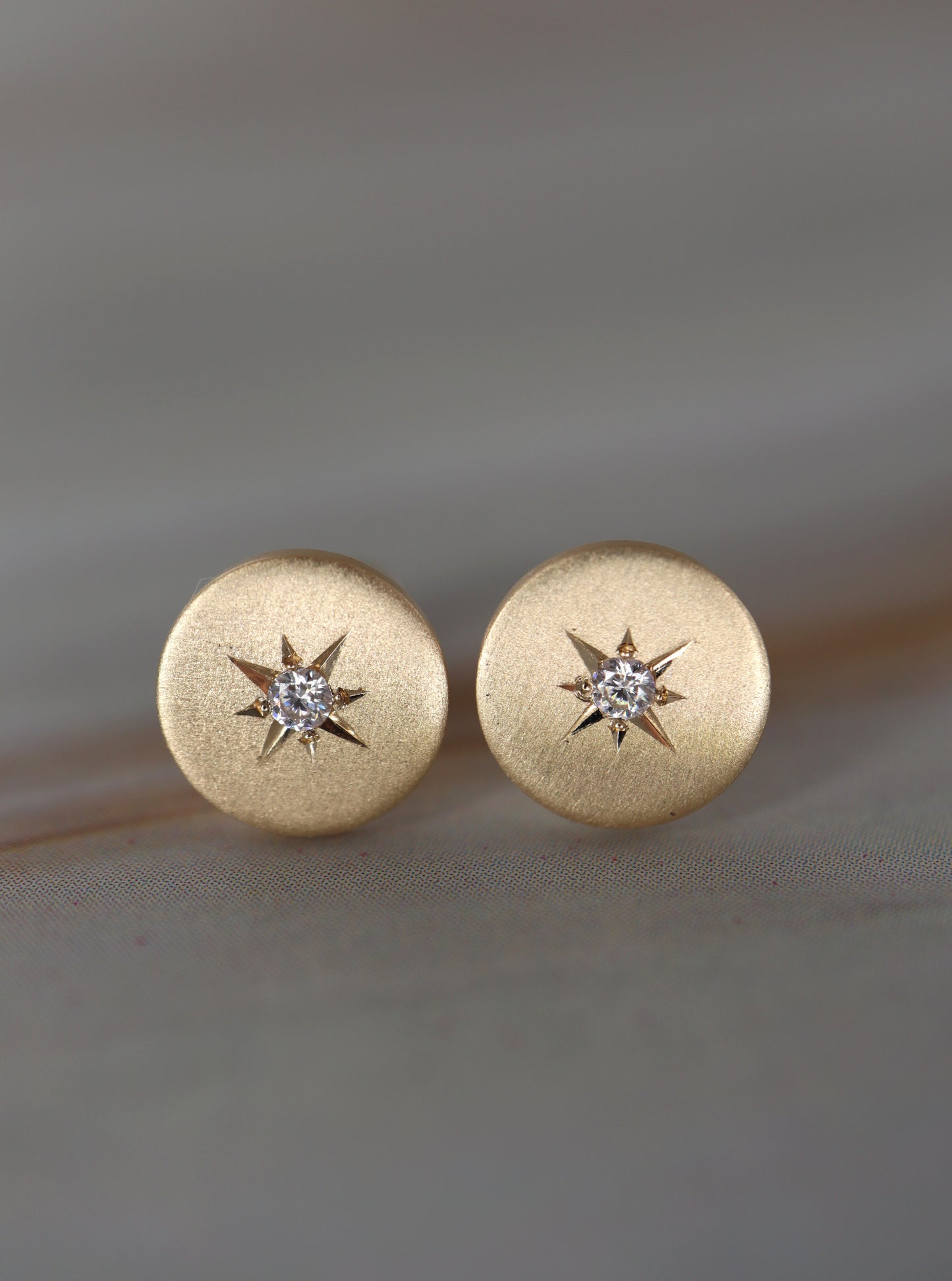 Diamond Solid Gold Star Studs (satin texture)