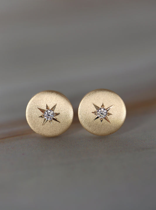 Diamond Solid Gold Star Studs (satin texture)