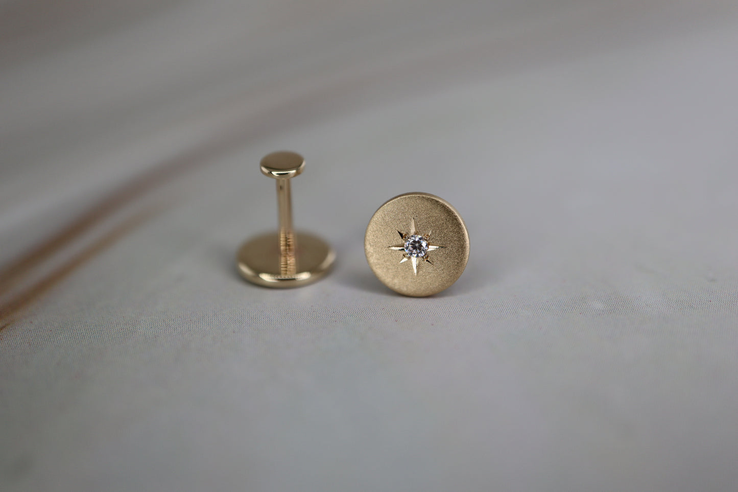 Diamond Solid Gold Star Studs (satin texture)