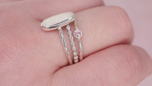 Belle Pink opal and Sapphire Ring set